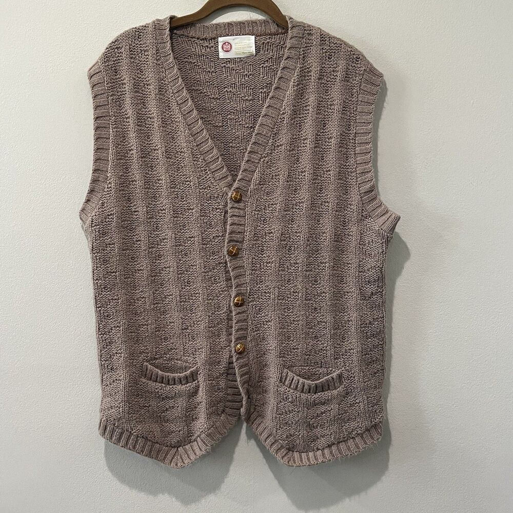 Kings Road Sears Sweater Vest‎ Cardigan Mens Large Brown Orlon Acrylic Academia